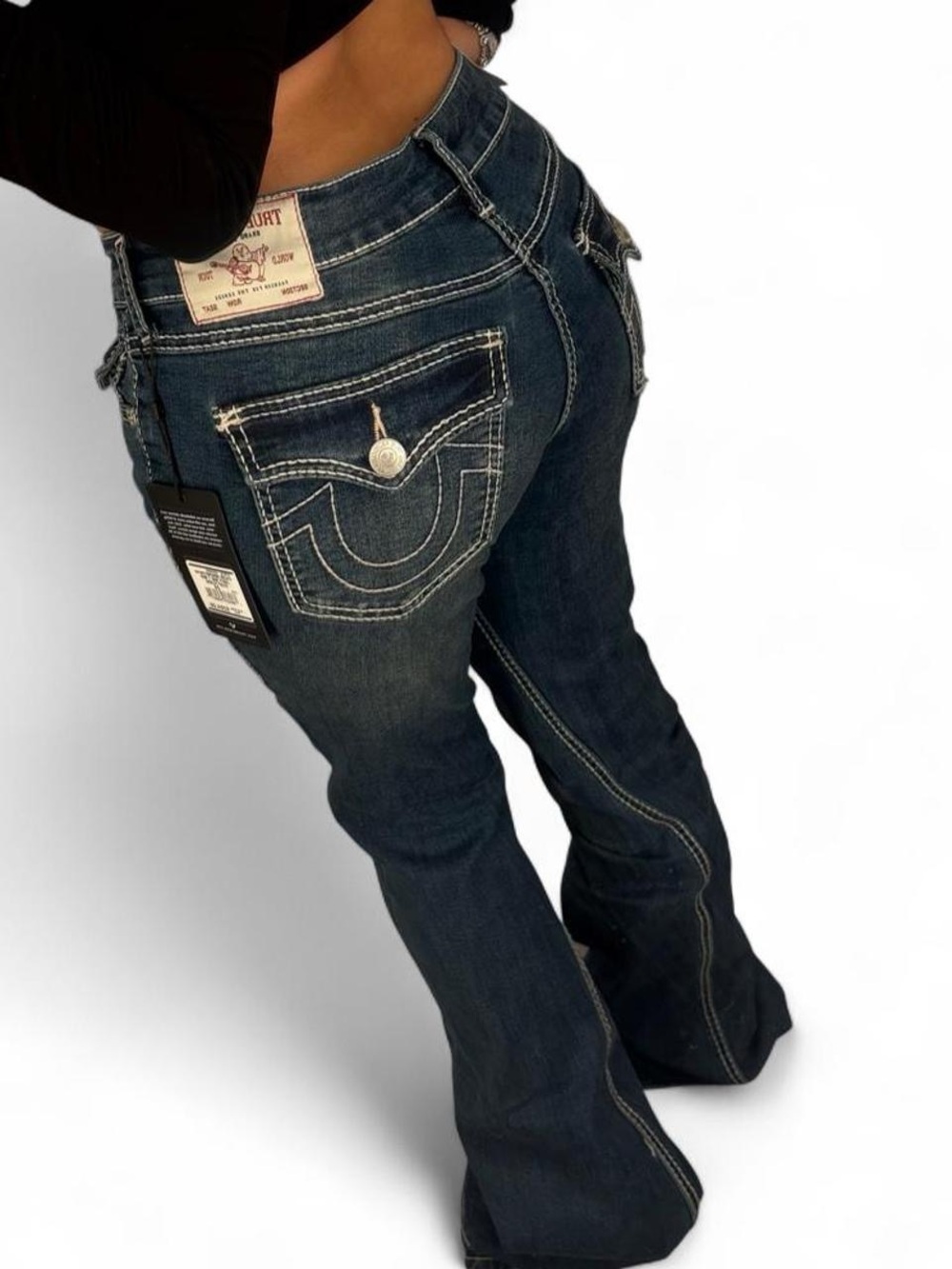 True Religion Dark Wash Flare Jeans with Contrast Stitching